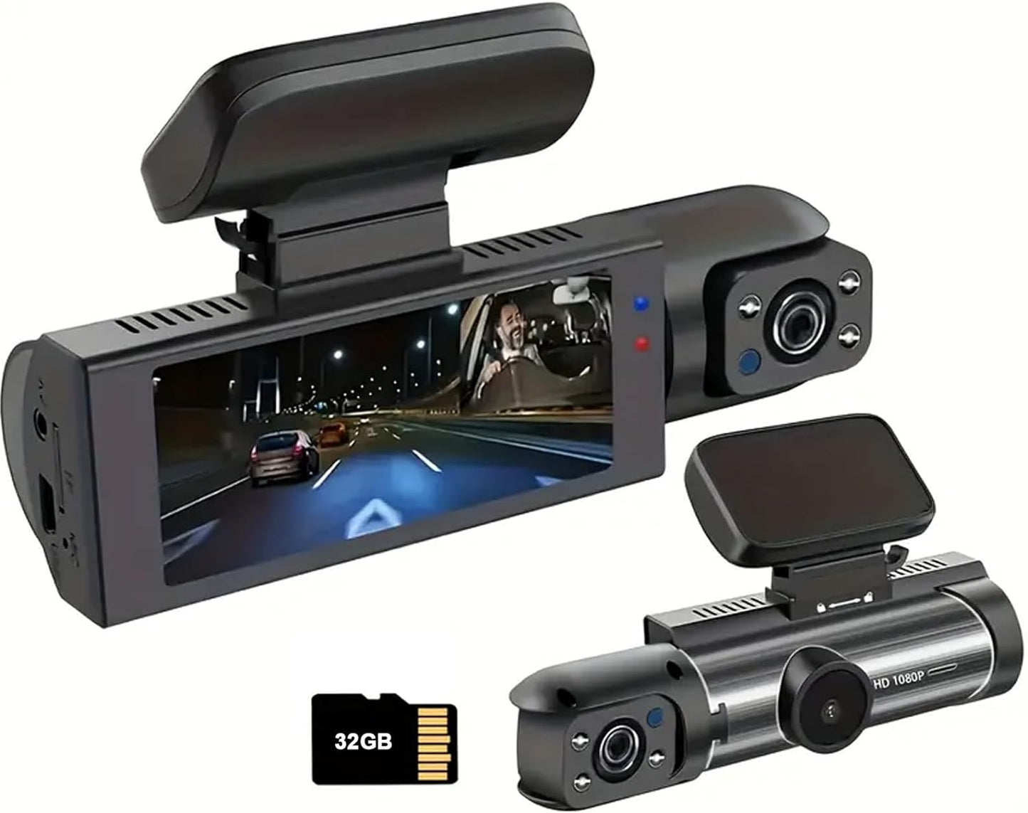 1080P Dual Camera Dash Cam for Cars, Driving Recorder with IR Night Vision, Loop Recording, Wide Angle Lens - 3.16 Inch IPS Screen,Parking Mode, Car Camera with 32GB TF Card