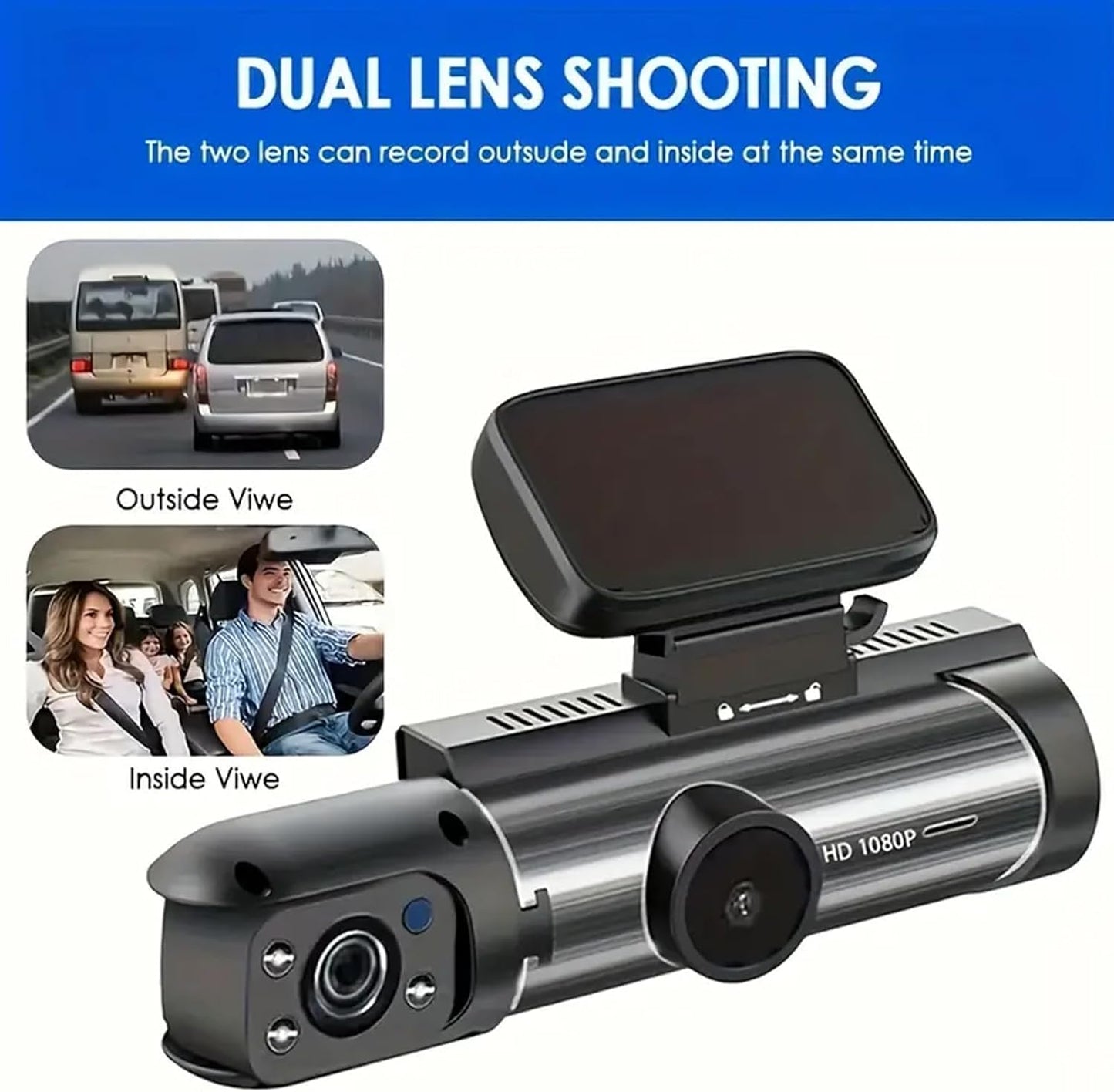 1080P Dual Camera Dash Cam for Cars, Driving Recorder with IR Night Vision, Loop Recording, Wide Angle Lens - 3.16 Inch IPS Screen,Parking Mode, Car Camera with 32GB TF Card