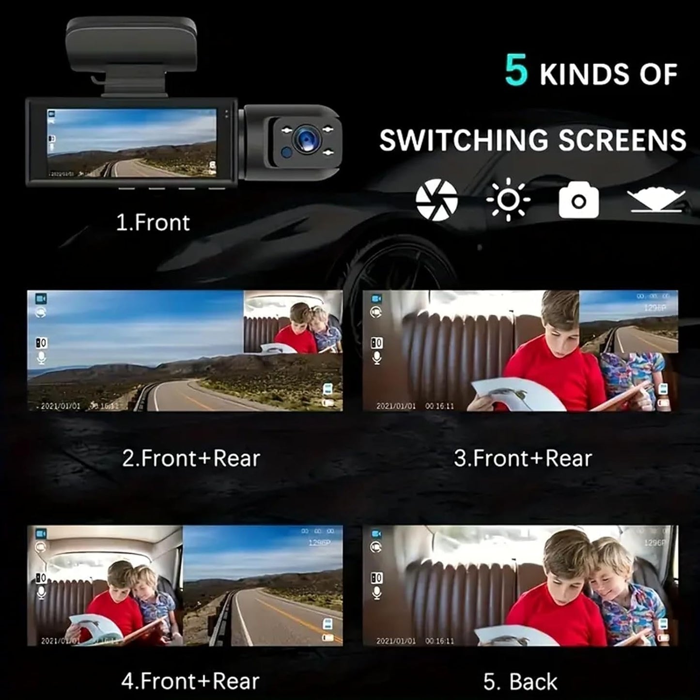 1080P Dual Camera Dash Cam for Cars, Driving Recorder with IR Night Vision, Loop Recording, Wide Angle Lens - 3.16 Inch IPS Screen,Parking Mode, Car Camera with 32GB TF Card