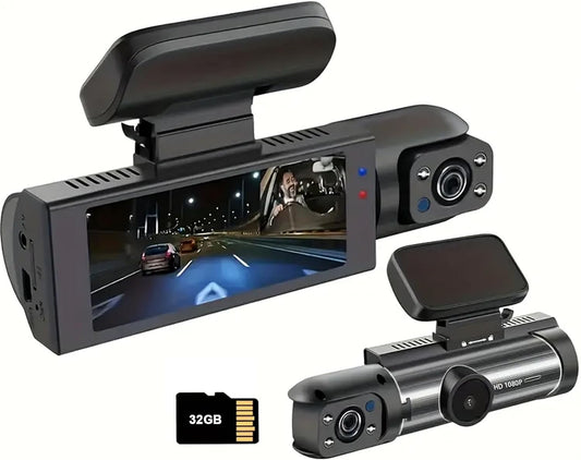 1080P Dual Camera Dash Cam for Cars, Driving Recorder with IR Night Vision, Loop Recording, Wide Angle Lens - 3.16 Inch IPS Screen,Parking Mode, Car Camera with 32GB TF Card
